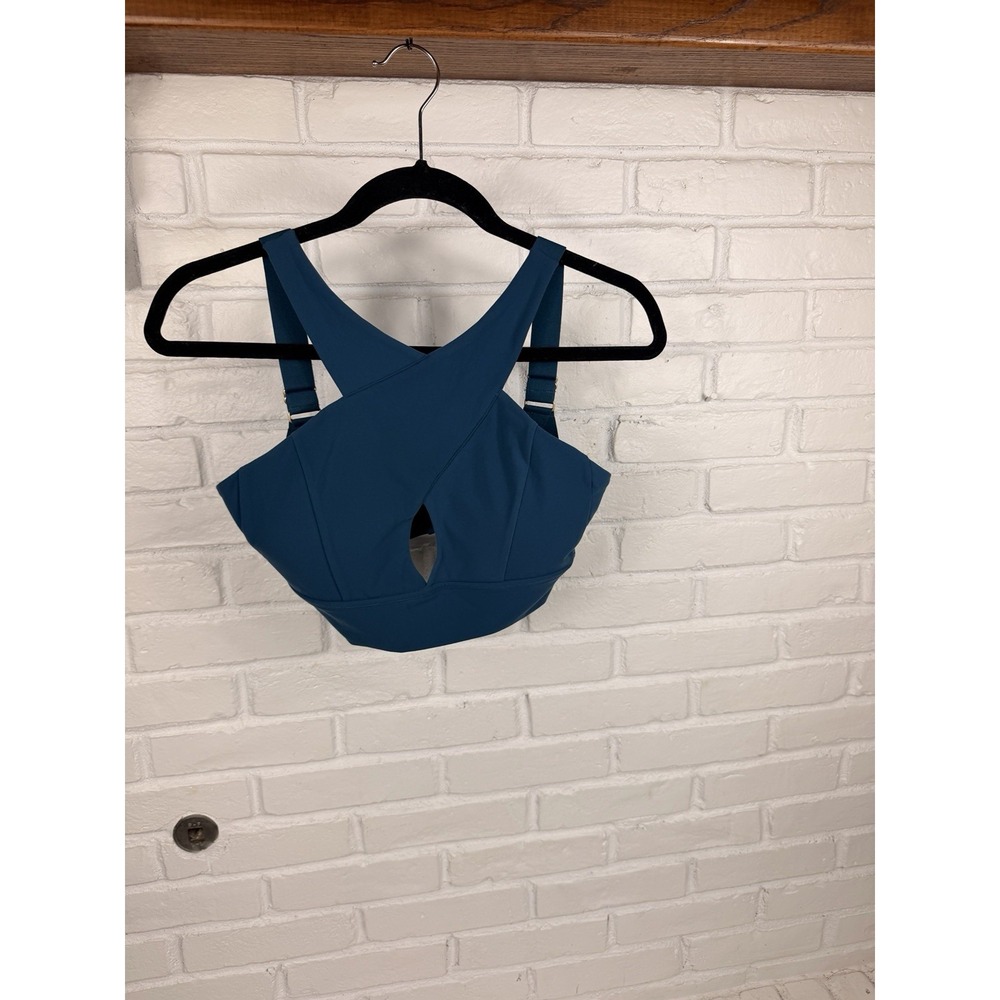 Buffbunny Collection Women's S Teal Cross Front Keyhole Sports Bra Gym